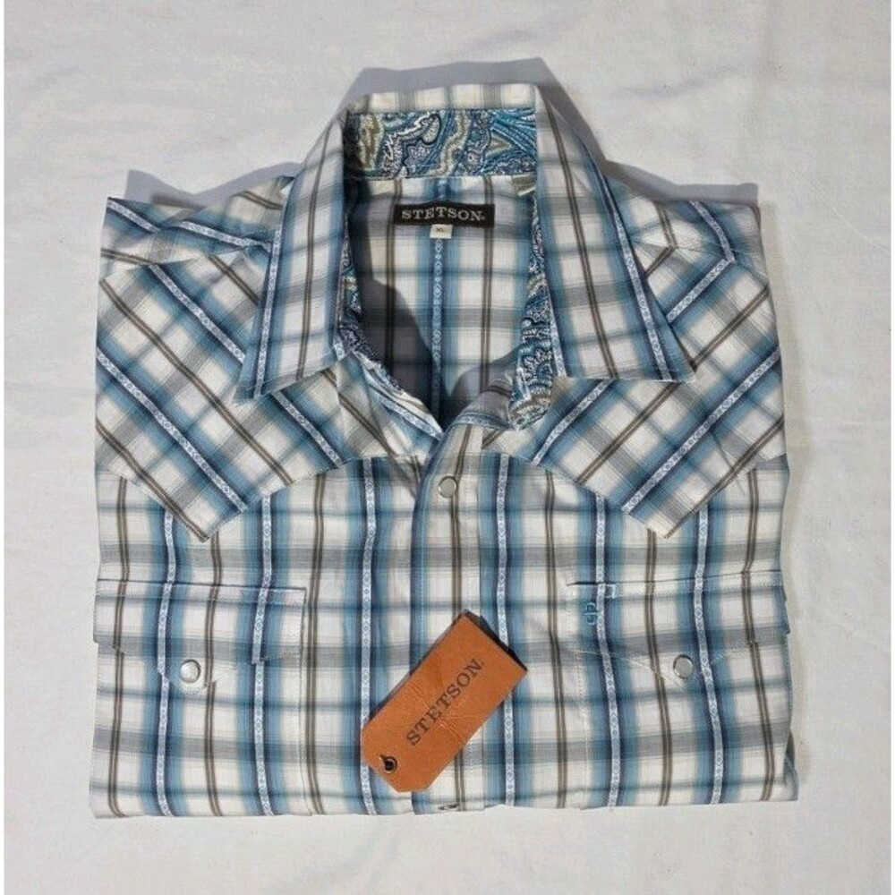 Stetson Men's Long Sleeve Pearl Snap XL turquoise blue western rodeo cowboy